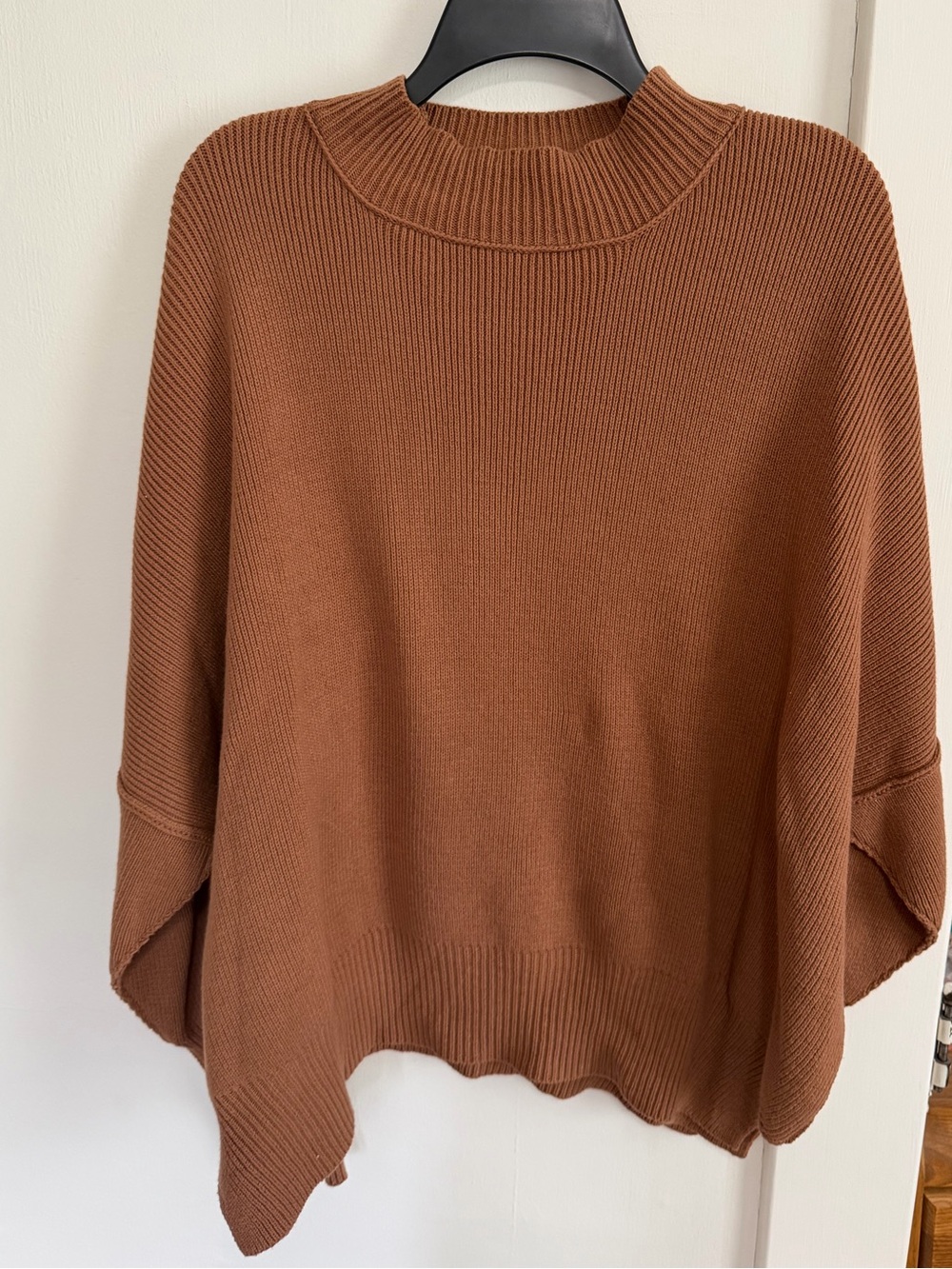 Zenana Outfitters Cozy Funnel Neck Poncho - Chestnut Brown